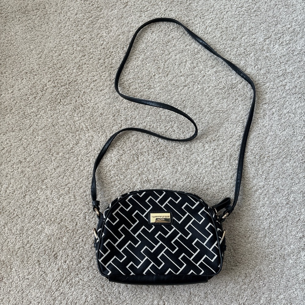 Tommy Hilfiger Black and White Geometric Crossbody Bag